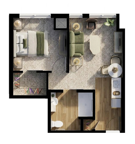 Amica Kerrisdale - Assisted Living one-bedroom floorplan Amica Kerrisdale - Assisted Living one-bedroom (suite 428, 607 sq. ft.) floorplan