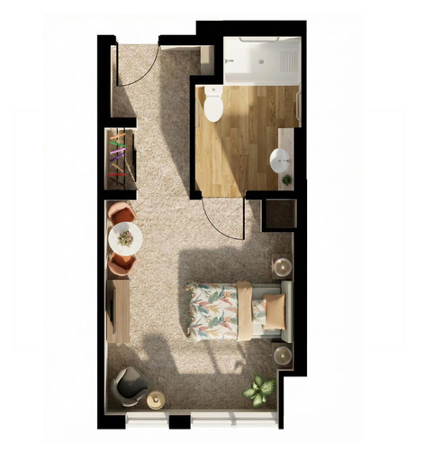 Amica Kerrisdale - Memory Care studio suite floorplan Amica Kerrisdale - Memory Care studio (suite 305, 385 sq. ft.) floorplan