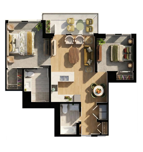 Amica Kerrisdale - Premium Ind Living two-bedroom (suite 601, 1,000 sq. ft.) floorplan.