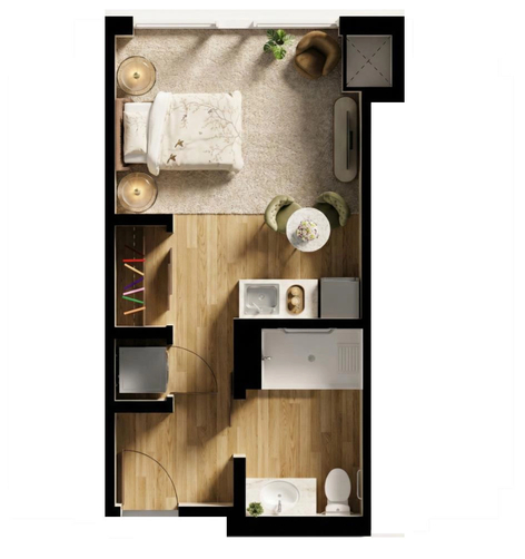 Amica Kerrisdale - Independent Living (studio 604, 401 sq. ft.) floorplan.