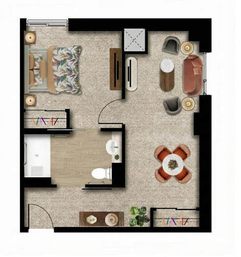Amica Balmoral - Memory Care one-bedroom suite floorplan Amica Balmoral - Memory Care one-bedroom (suite 210, 622 sq. ft.) enhanced floorplan.