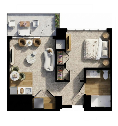 Amica Kerrisdale - Independent Living one-bedroom (suite 611, 600 sq. ft.) floorplan.