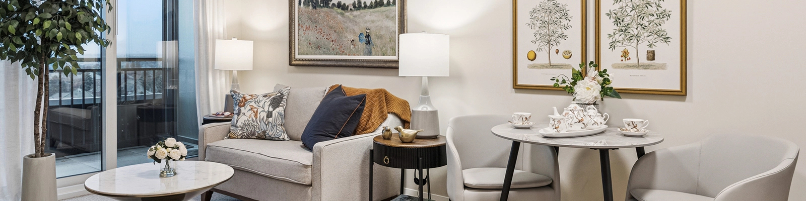 Balmoral respite living space with couch and coffee table - Hero