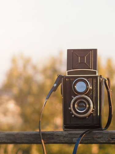 Vintage camera - Mobile Hero Banner. Amica senior living residence.