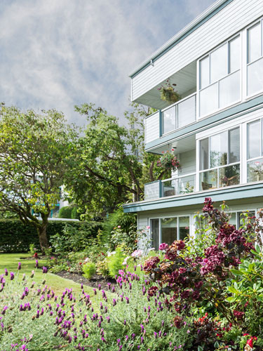 Outdoor garden at Amica Douglas House senior living residence.