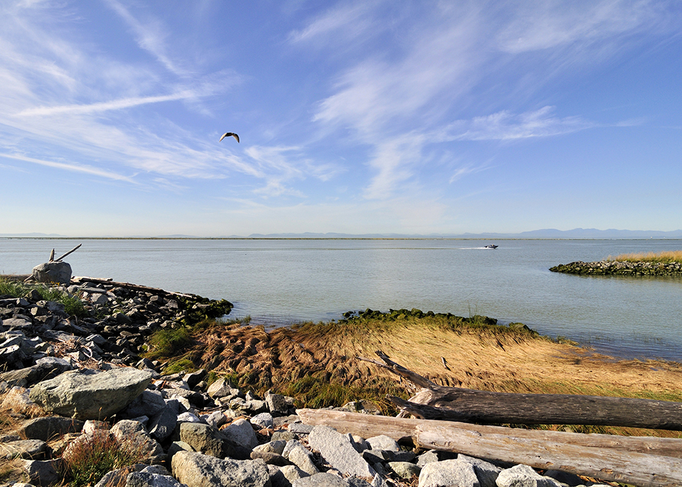 Rocky beach at Garry Point Park, Richmond, BC