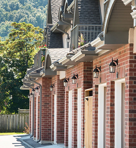 Exterior view of townhome at Amica Stoney Creek senior living residence.