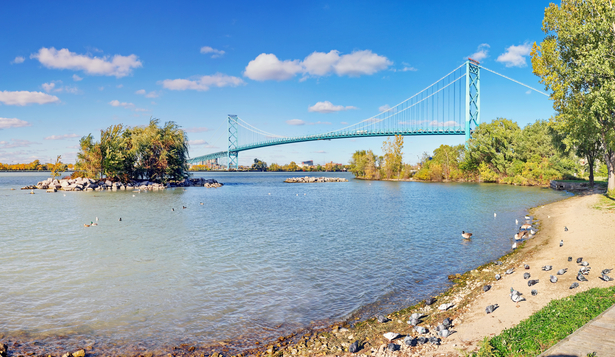 Lake with suspension bridge in Windsor Ontario