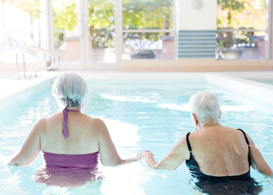 Indoor swimming pool at Amica West Vancouver senior retirement residence.