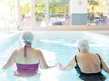 Indoor swimming pool at Amica West Vancouver senior retirement residence.