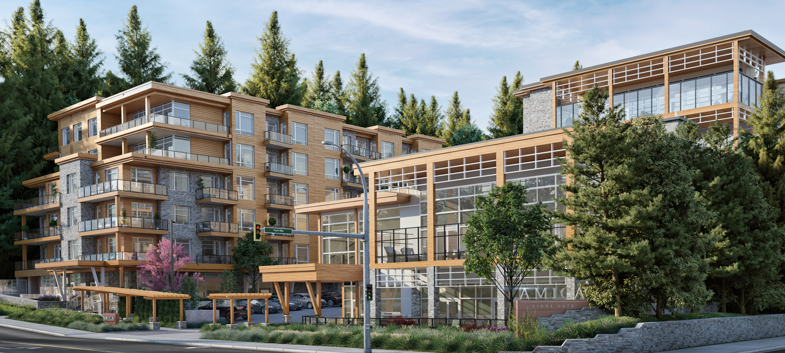 Rendering of the exterior of the Amica Lions Gate expansion project.