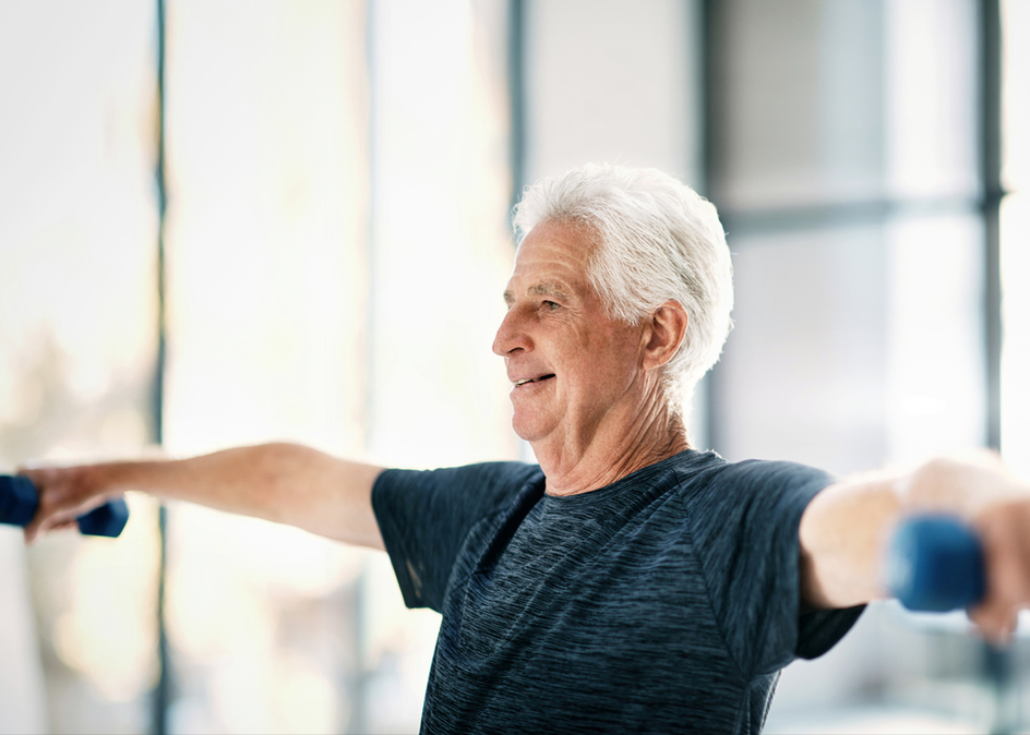 Energetic senior couple training in home using dumbbells and stability  ball. Old person healthy lifestyle exercise at home, workout and training,  sport activity at home on yoga mat. 35205305 Stock Photo at