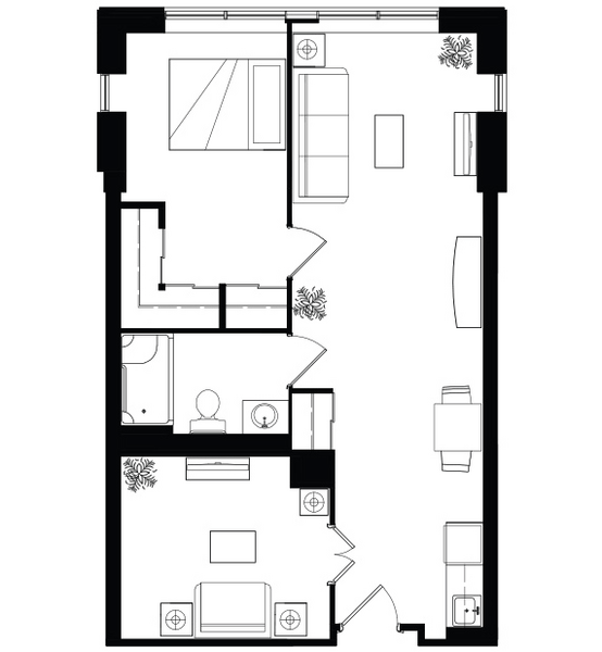 AOTA 1 bed plus den floorplan