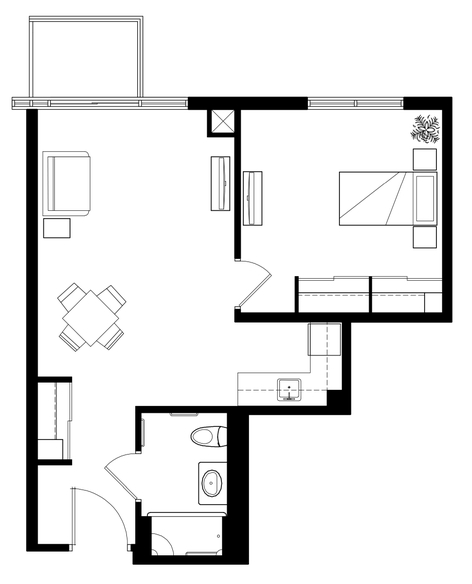 Floorplan of City Centre's One Bedroom Suite