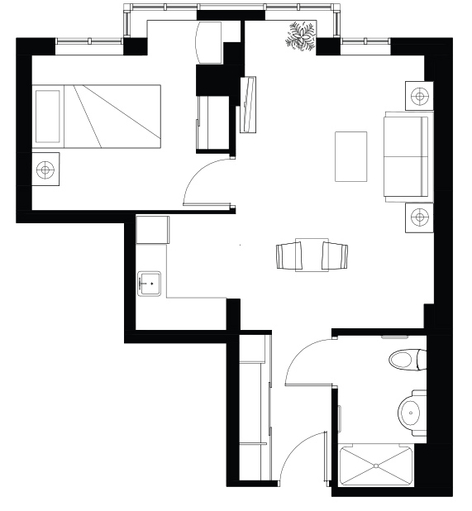Amica Erin Mils Independent Senior Living One Bedroom Sample Floor Plan