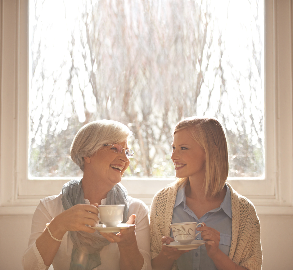Image for Conversations Article Preventing Falls at Home. Amica senior enjoying tea.