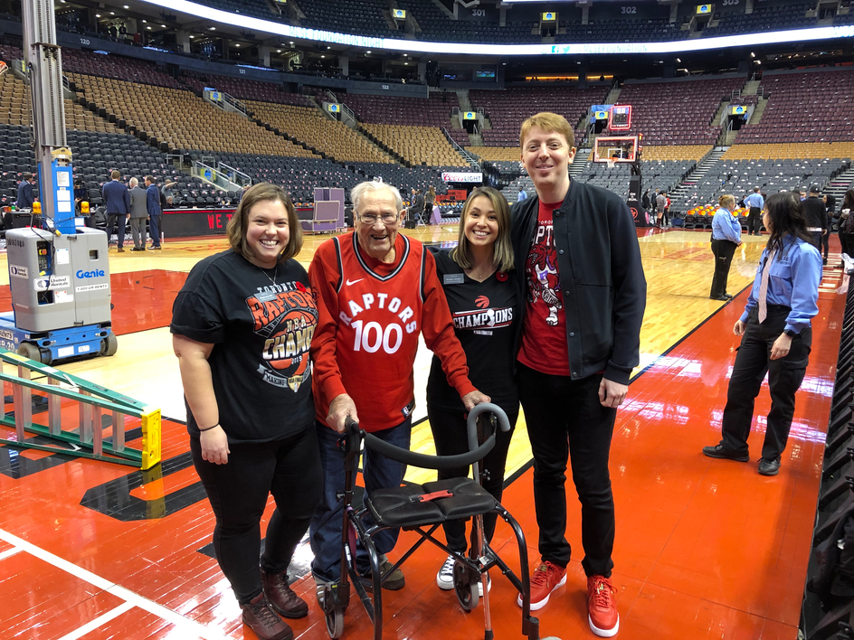 Toronto Raptors show Whitby senior the VIP treatment at his first live basketball game on his 100th birthday