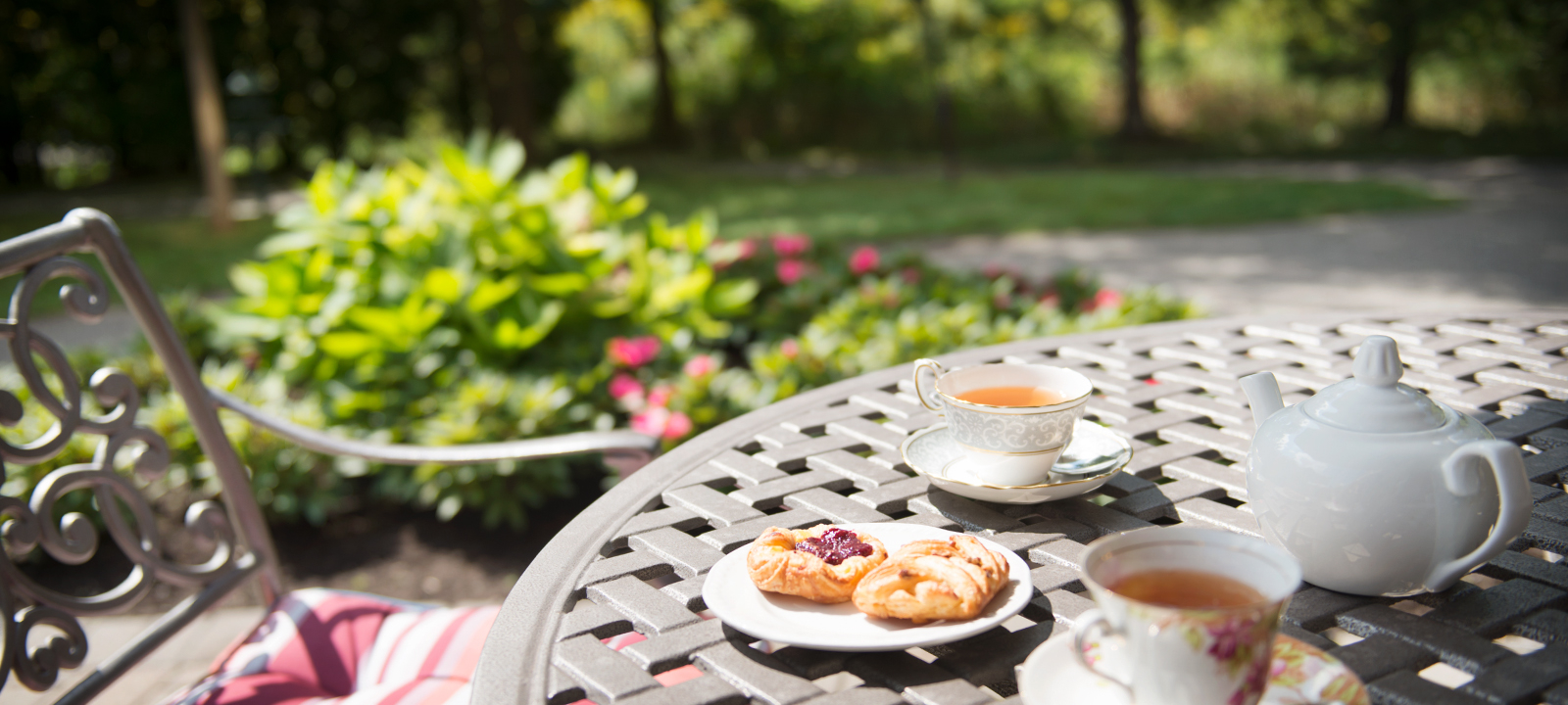 Pastries on patio table at Amica Newmarket senior residence.