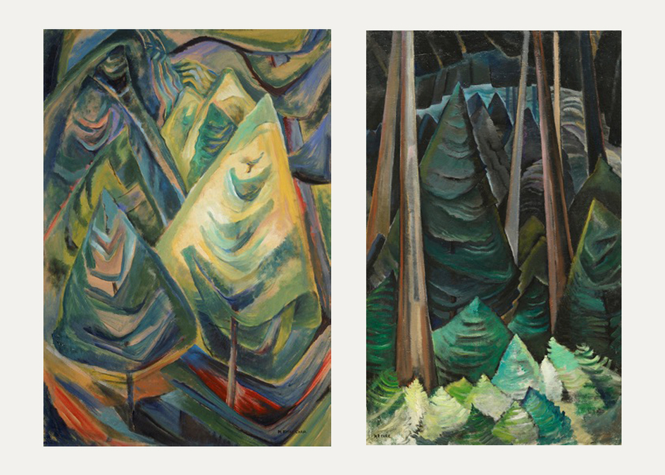 Emily Carr, Old and New Forest, 1931-32, oil on canvas, Collection of the Vancouver Art Gallery, Emily Carr Trust and Emily Carr, Untitled,1931-32, oil on paper, Collection of the Vancouver Art Gallery, Emily Carr Trust.