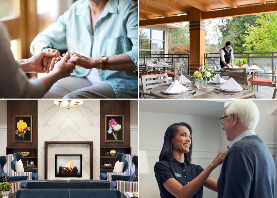 A collage of images of Amica residences in British Columbia