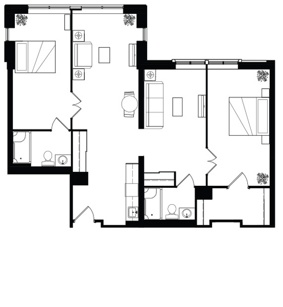 floorplan of 2 Bedroom at On the Ave