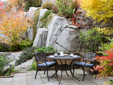 Pond courtyard at Amica West Vancouver senior living residence.